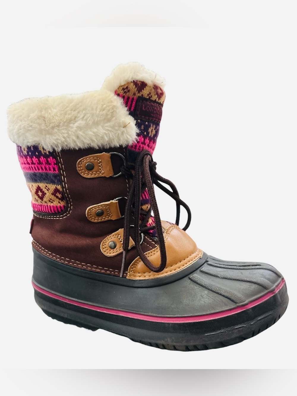 London Fog Girl's Tottenham Fair Isle Winter/Duck Boots Size 1